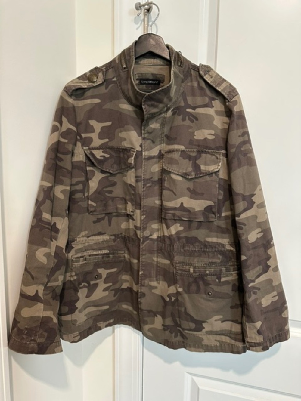 LANE BRYANT Camouflage Fatigues Safari Utility-Style Jacket, Brown/Tan, Size 14